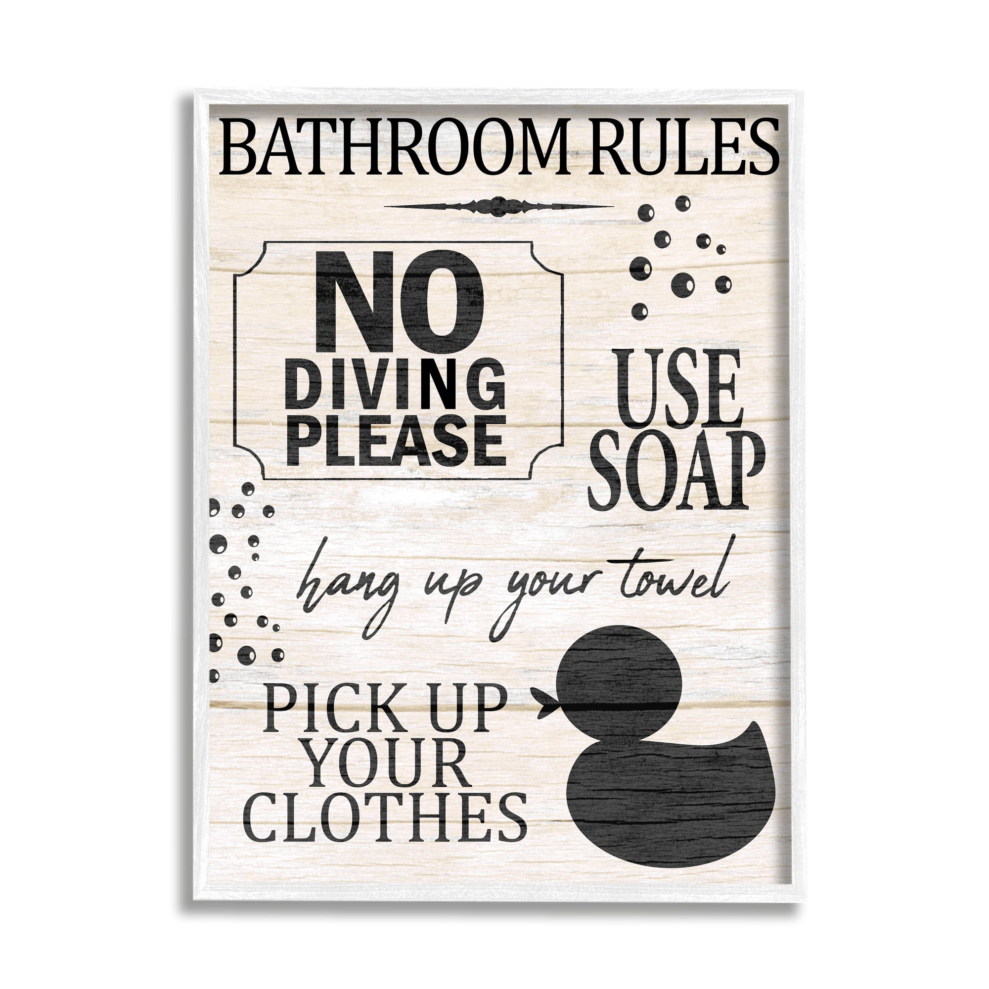 Stupell Industries Bathroom Rules Rustic Grain Pattern Design Sign Framed Wall Art, 11 x 14, Design by Kim Allen