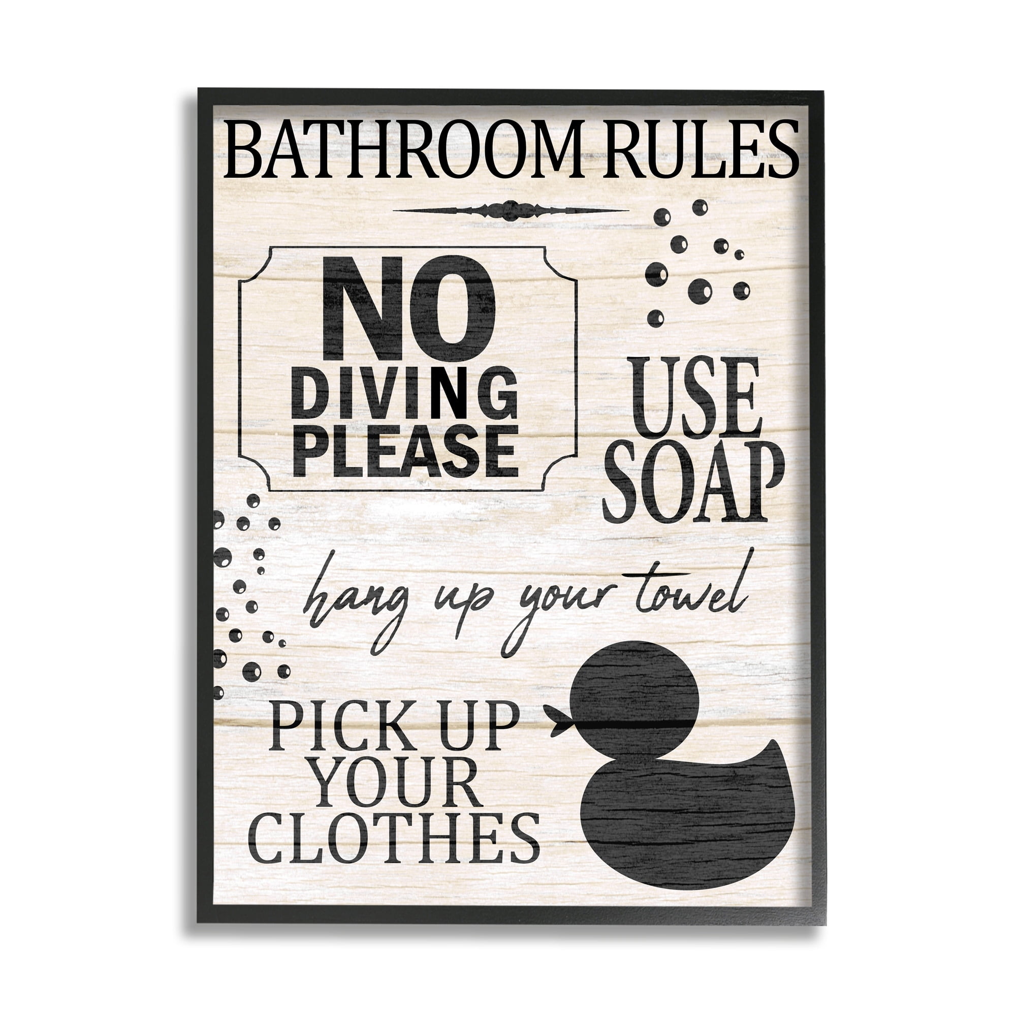 Stupell Industries Bathroom Rules Rustic Grain Pattern Design Sign Framed Wall Art, 16 x 20, Design by Kim Allen