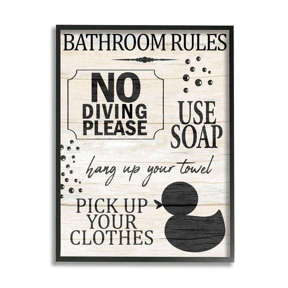 Stupell Industries Bathroom Rules Rustic Grain Pattern Design Sign Framed Wall Art, 24 x 30, Design by Kim Allen