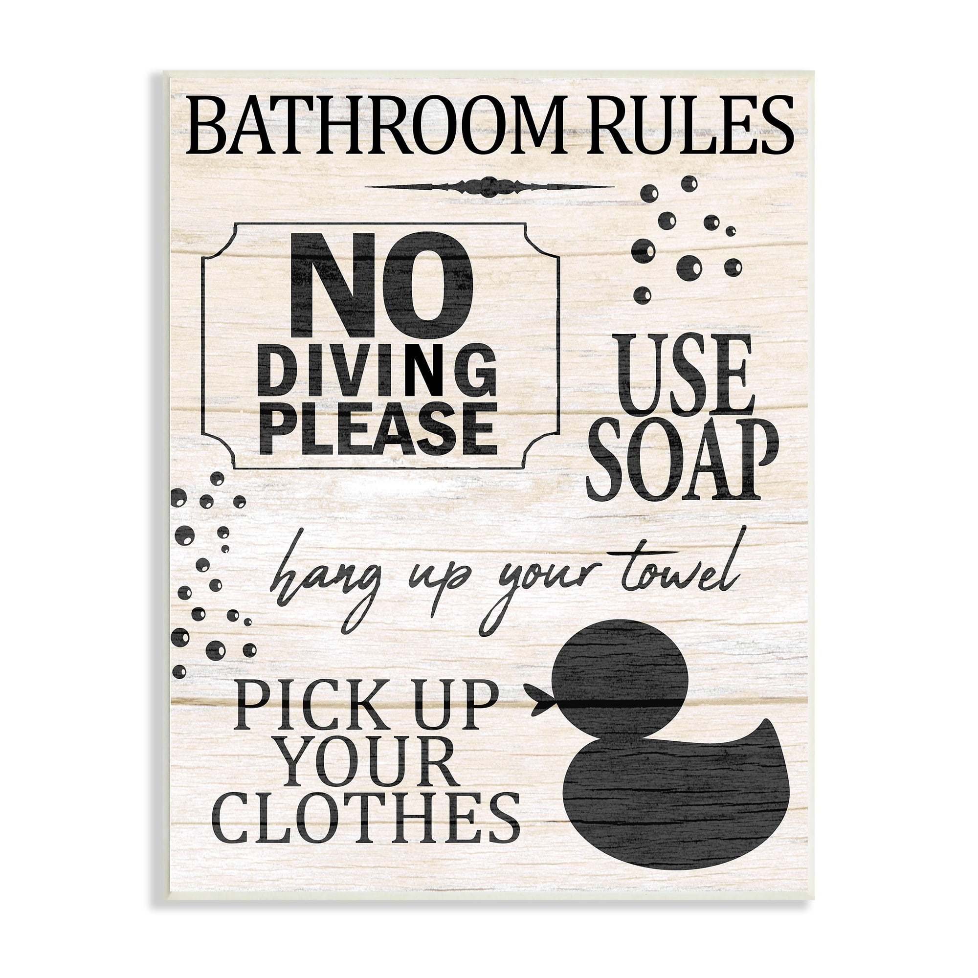 Stupell Industries Bathroom Rules Rustic Grain Pattern Design Sign Wood Wall Art, 10 x 15, Design by Kim Allen