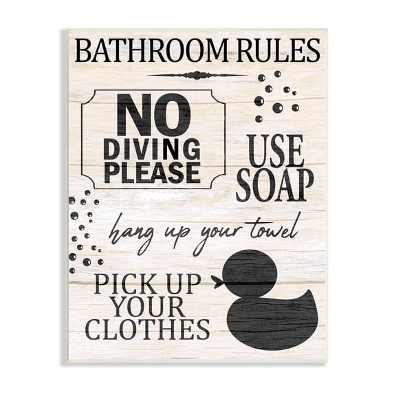 Stupell Industries Bathroom Rules Rustic Grain Pattern Design Sign Wood Wall Art, 13 x 19, Design by Kim Allen