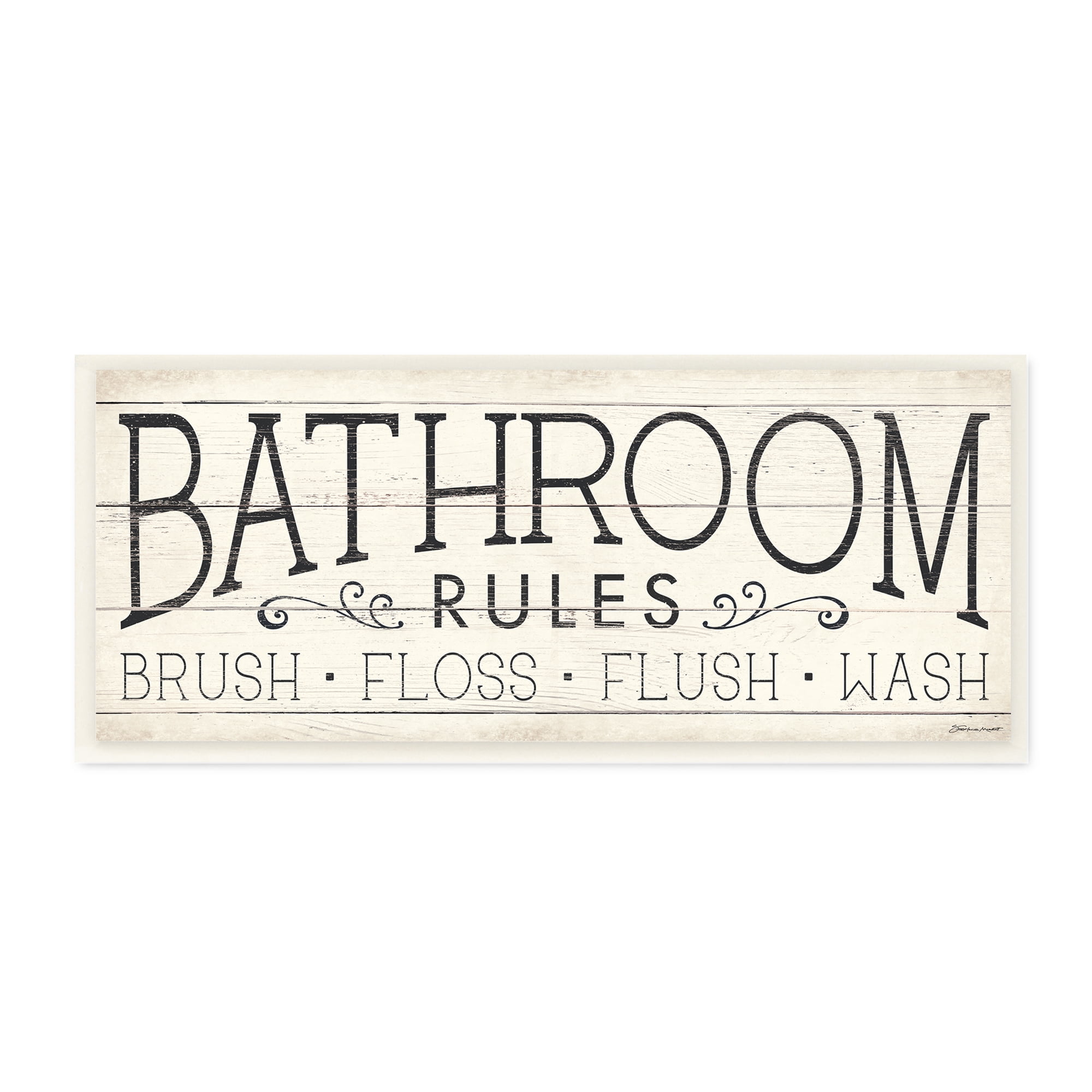 Stupell Industries Bathroom Rules Rustic Sign Brush Floss Flush Wash, 17 x 7, Design by Stephanie Workman Marrott