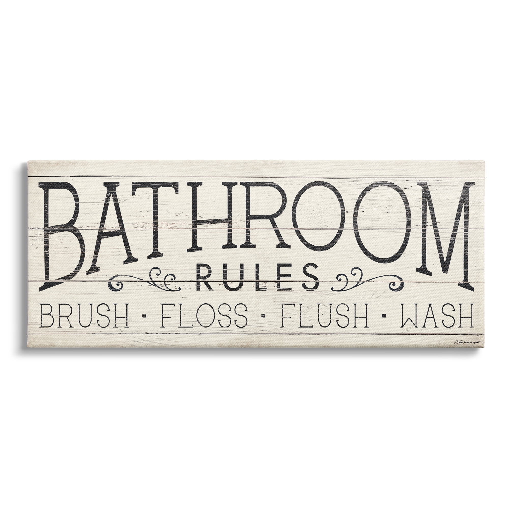 Stupell Industries Bathroom Rules Rustic Sign Brush Floss Flush Wash, 48 x 20, Design by Stephanie Workman Marrott