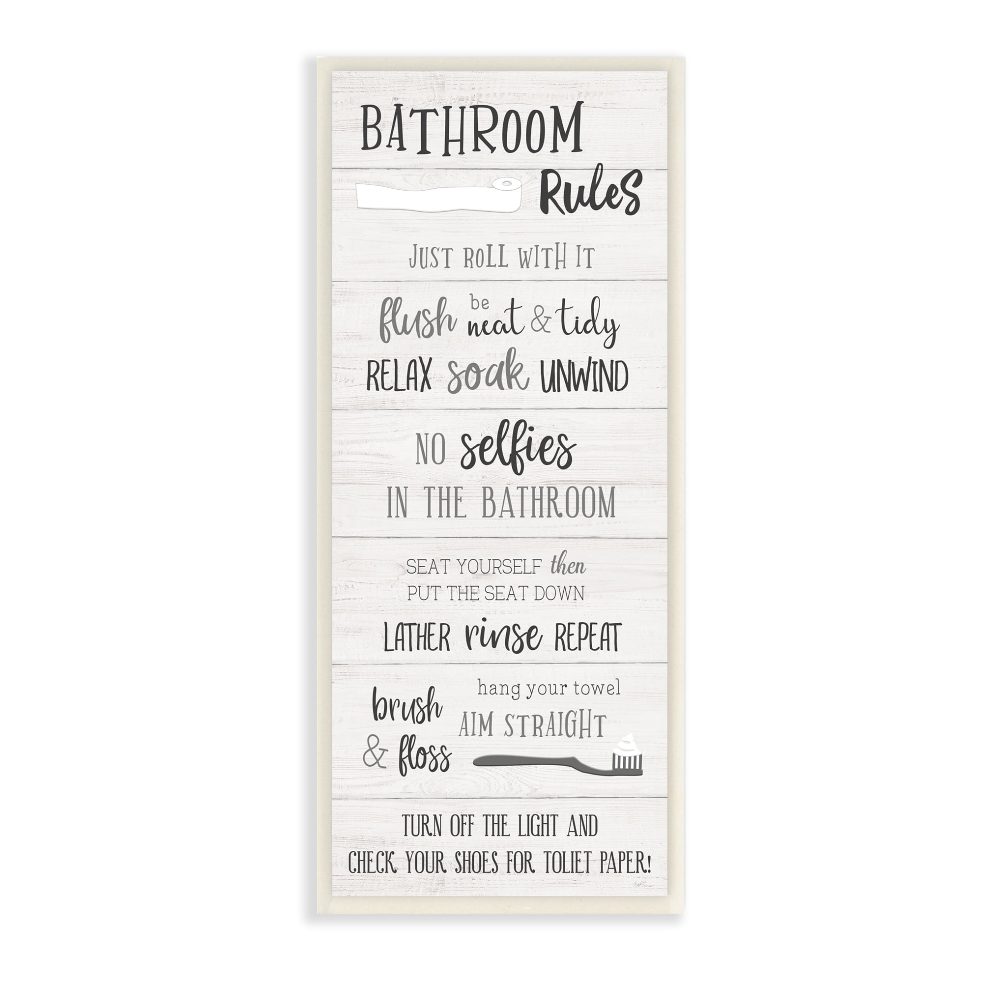 Stupell Industries Bathroom Rules Sign Toilet Paper Fun Phrases Typography Painting Unframed Art Print Wall Art, 7 x 17