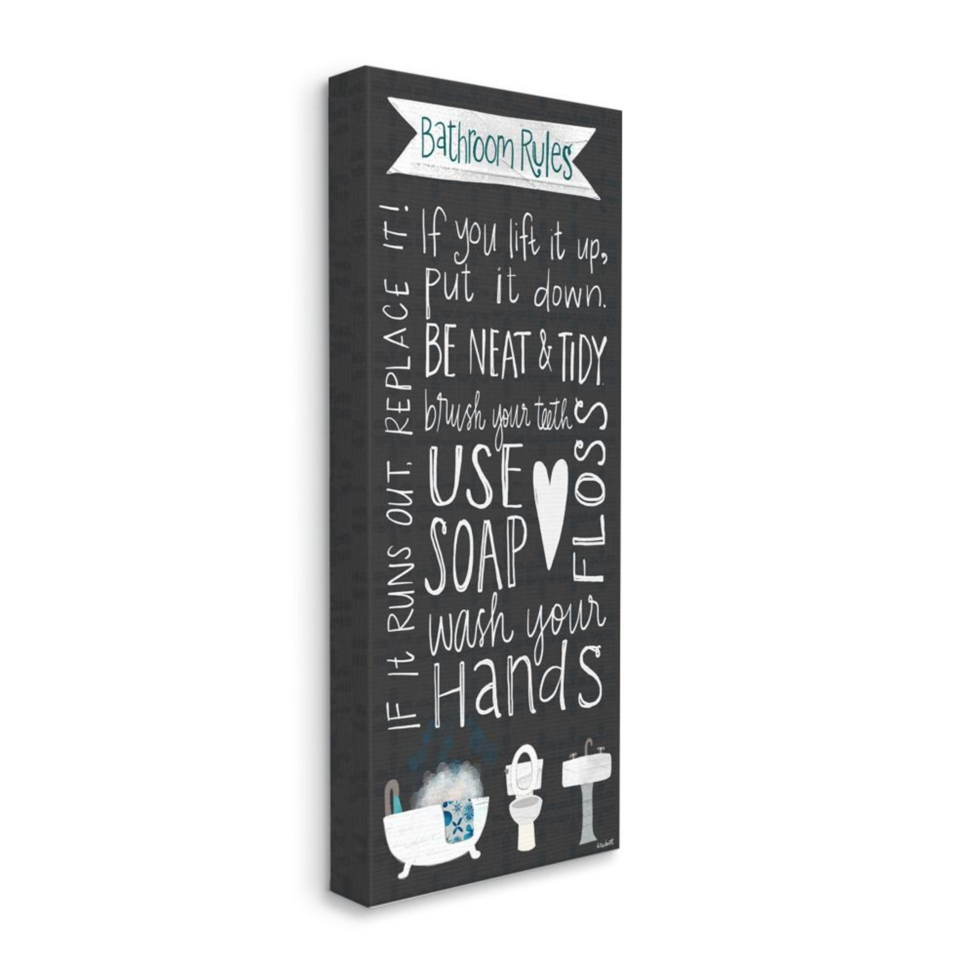 Stupell Industries Bathroom Rules Sign Whimsical Tub Toilet Sink Design by Katie Doucette, 13" x 30"