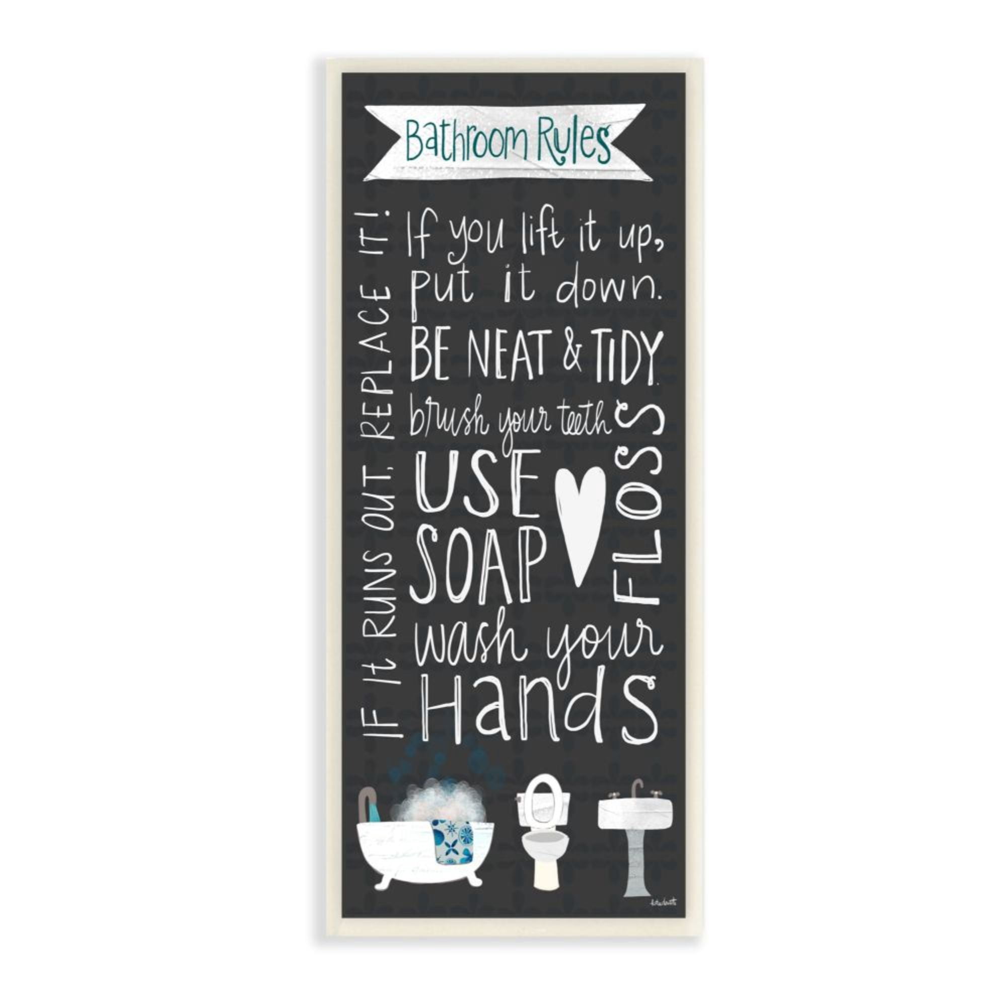 Stupell Industries Bathroom Rules Sign Whimsical Tub Toilet Sink Design by Katie Doucette