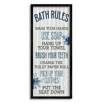 Stupell Industries Bathroom Rules Striped Floral List Graphic Art Black Framed Art Print Wall Art, Design by Kim Allen