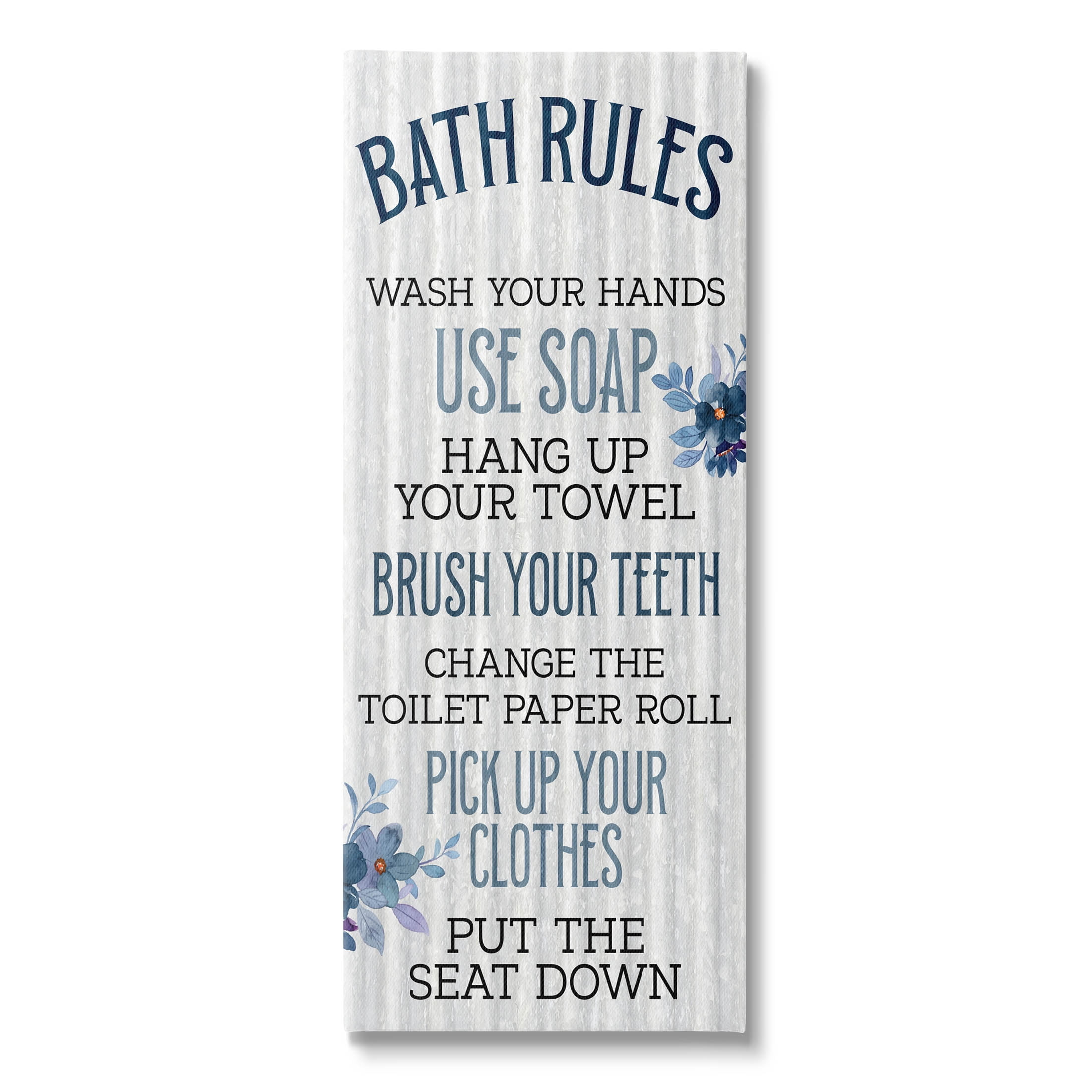Stupell Industries Bathroom Rules Striped Floral List Graphic Art Gallery Wrapped Canvas Print Wall Art, Design by Kim Allen