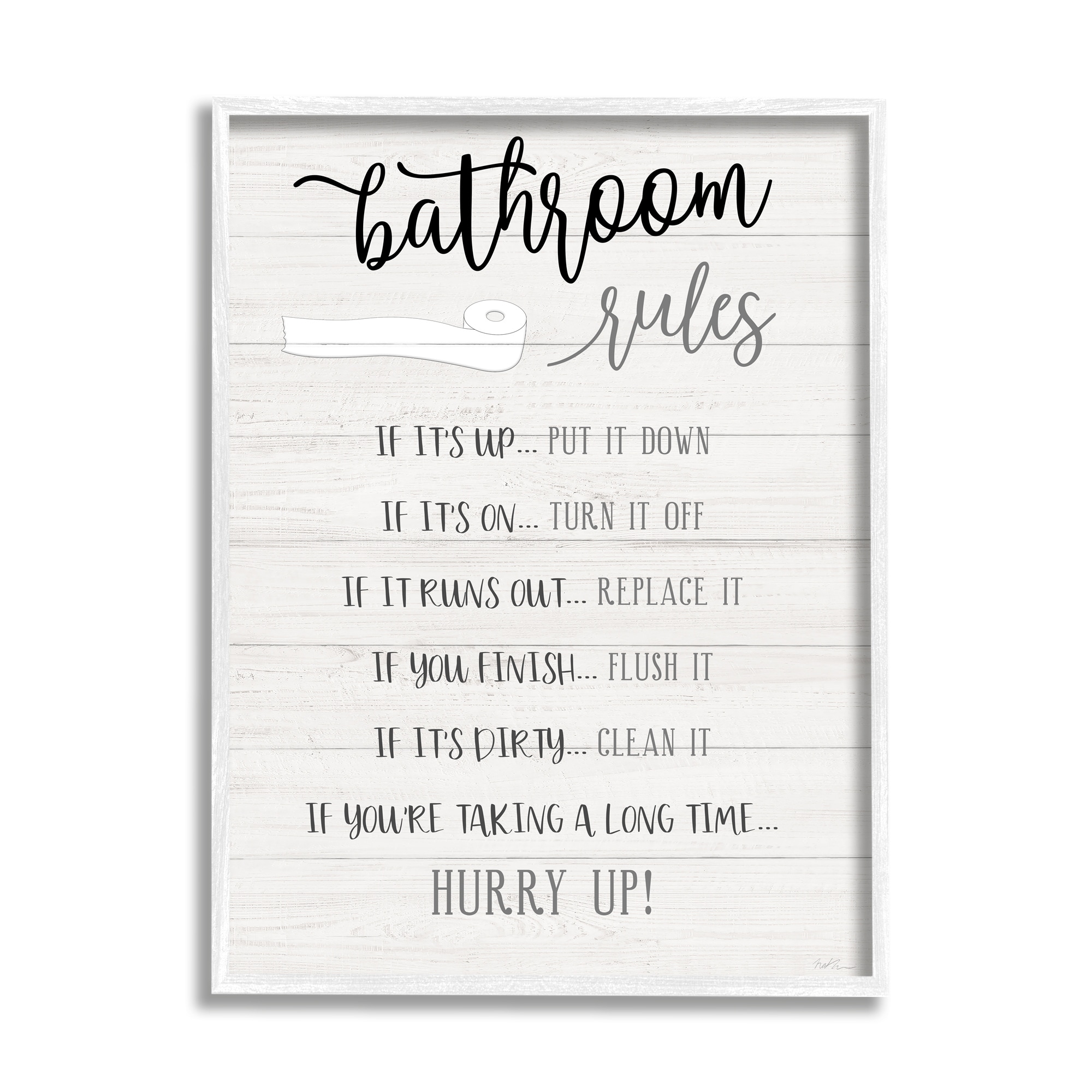 Stupell Industries Bathroom Rules Toilet Paper Sign Country Plank Pattern, 11 x 14, Design by Natalie Carpentieri