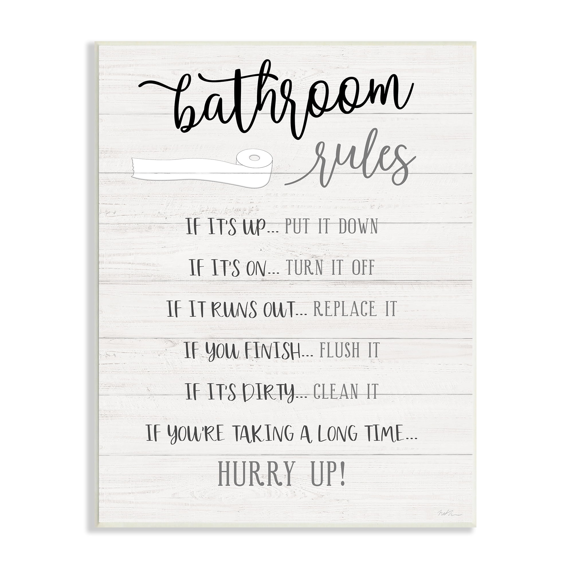 Stupell Industries Bathroom Rules Toilet Paper Sign Country Plank Pattern, 13 x 19, Design by Natalie Carpentieri