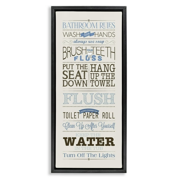 Stupell Industries Bathroom Rules Vintage List Abstract Painting Black Floater Framed Canvas Art Print Wall Art, 11 x 25