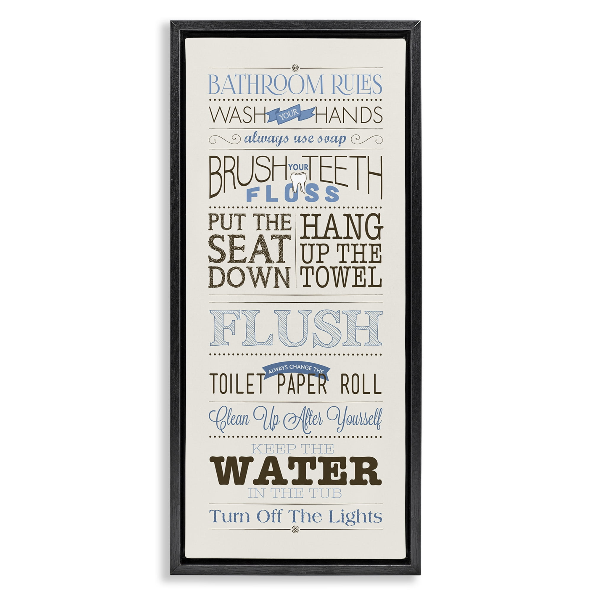 Stupell Industries Bathroom Rules Vintage List Abstract Painting Black Floater Framed Canvas Art Print Wall Art, 15 x 31