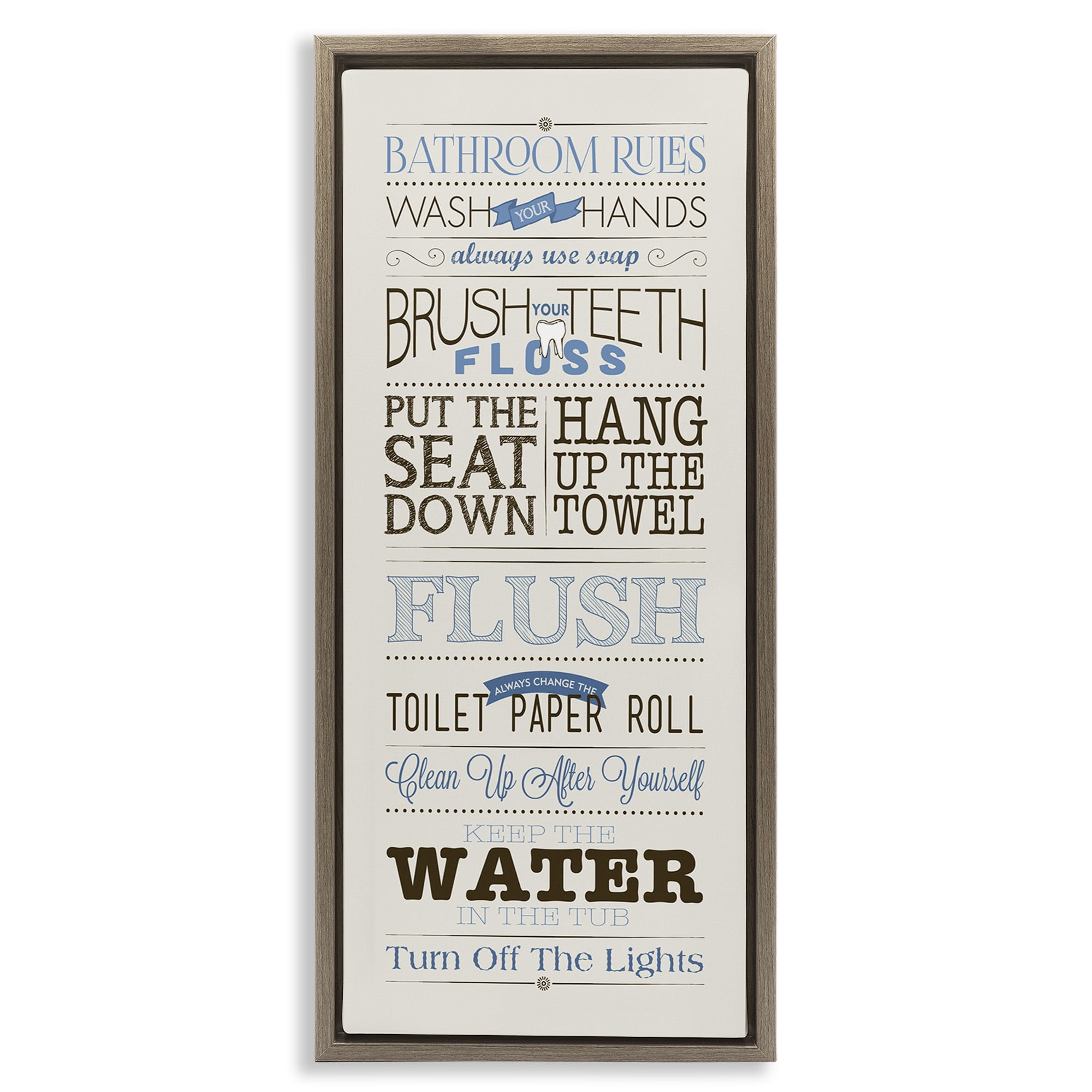 Stupell Industries Bathroom Rules Vintage List Abstract Painting Brown Floater Framed Canvas Art Print Wall Art, 11 x 25