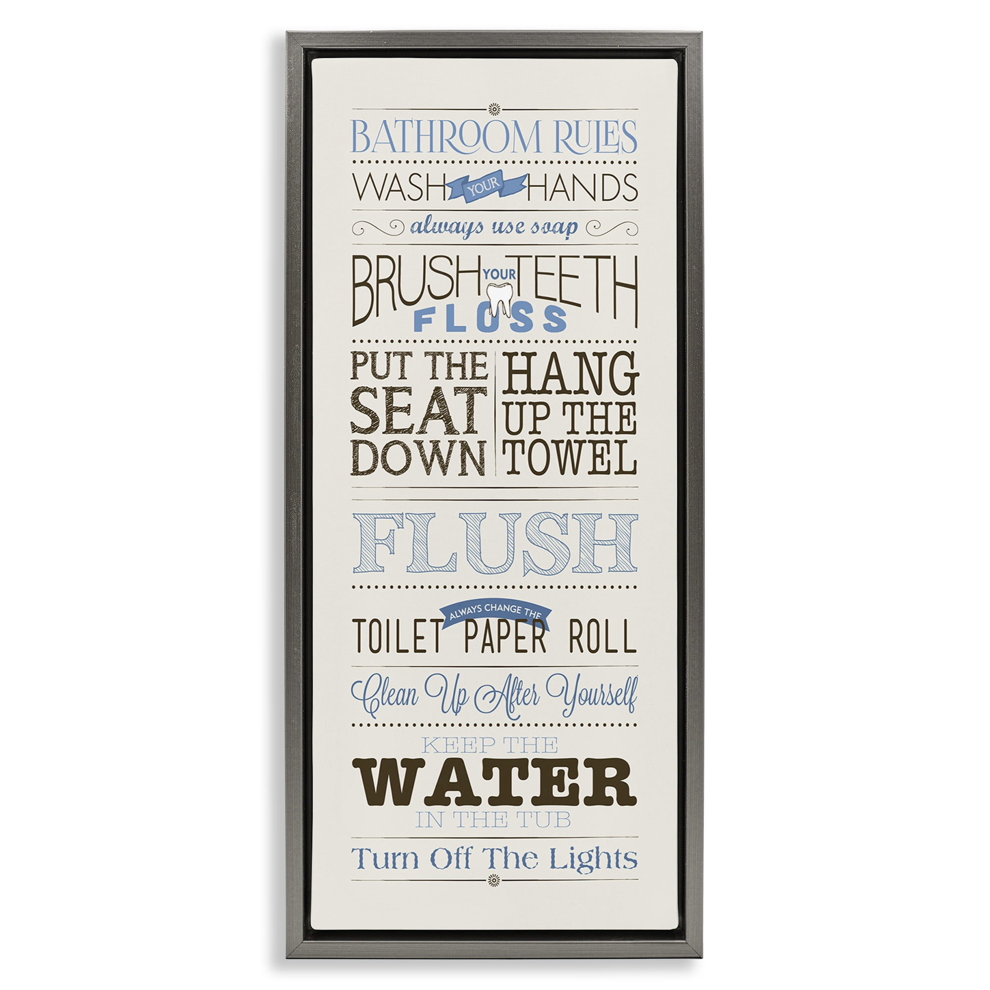 Stupell Industries Bathroom Rules Vintage List Abstract Painting Gray Floater Framed Canvas Art Print Wall Art, 15 x 31
