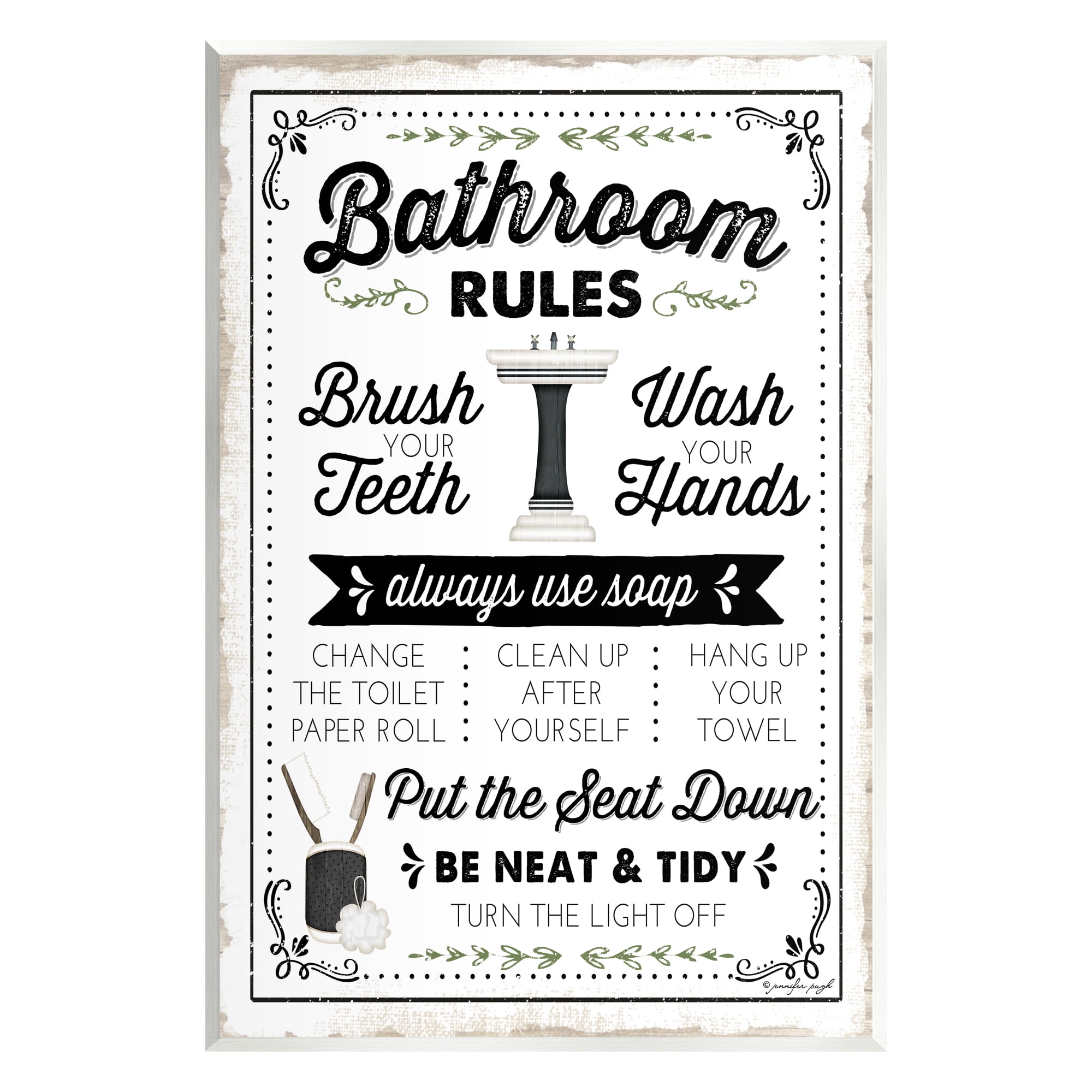 Stupell Industries Bathroom Rules Vintage List Typography Painting Unframed Art Print Wall Art