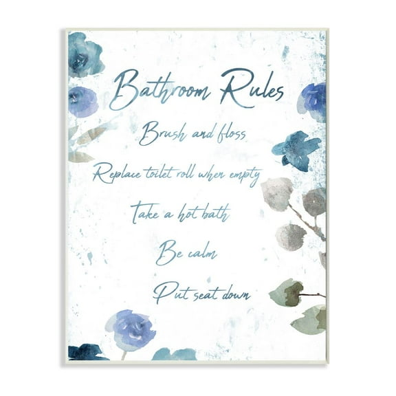Stupell Industries Bathroom Rules Watercolor Flower Word Design Wall Plaque by Milli Villa