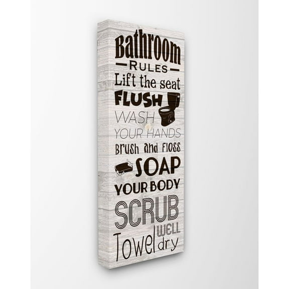 Stupell Industries Bathroom Rules Wood Textured Word Design Canvas Wall Art by Marcus Prime