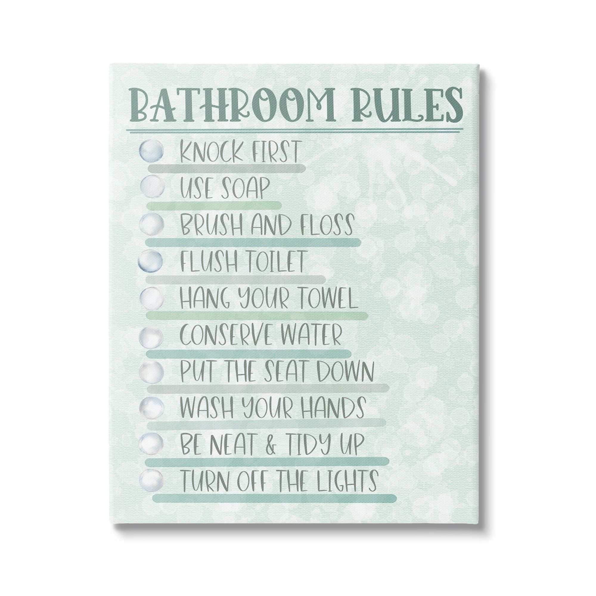 Stupell Industries Bathroom Rules on Green Typography Painting Gallery Wrapped Canvas Art Print Wall Art, 16 x 20