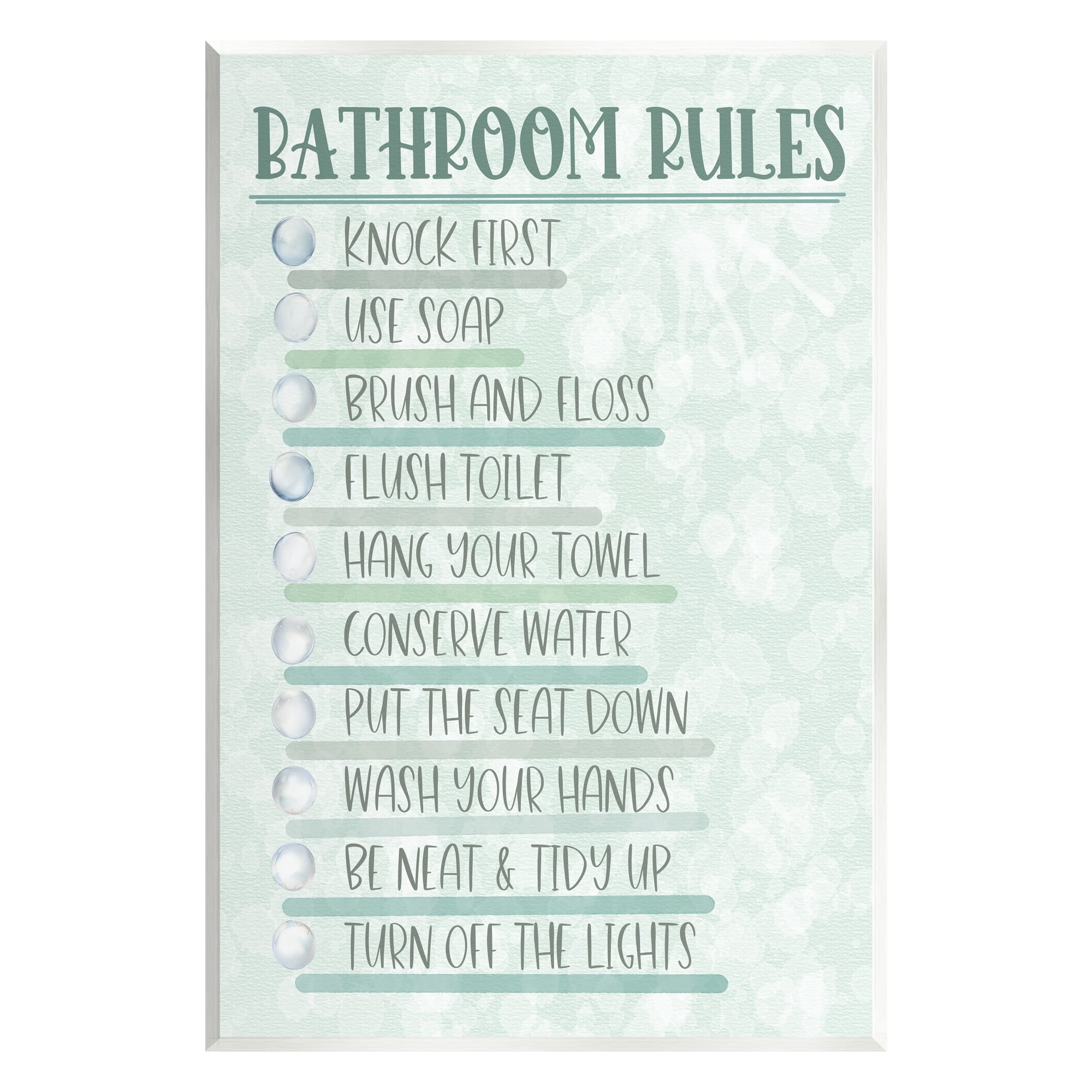 Stupell Industries Bathroom Rules on Green Typography Painting Unframed Art Print Wall Art, 13 x 19