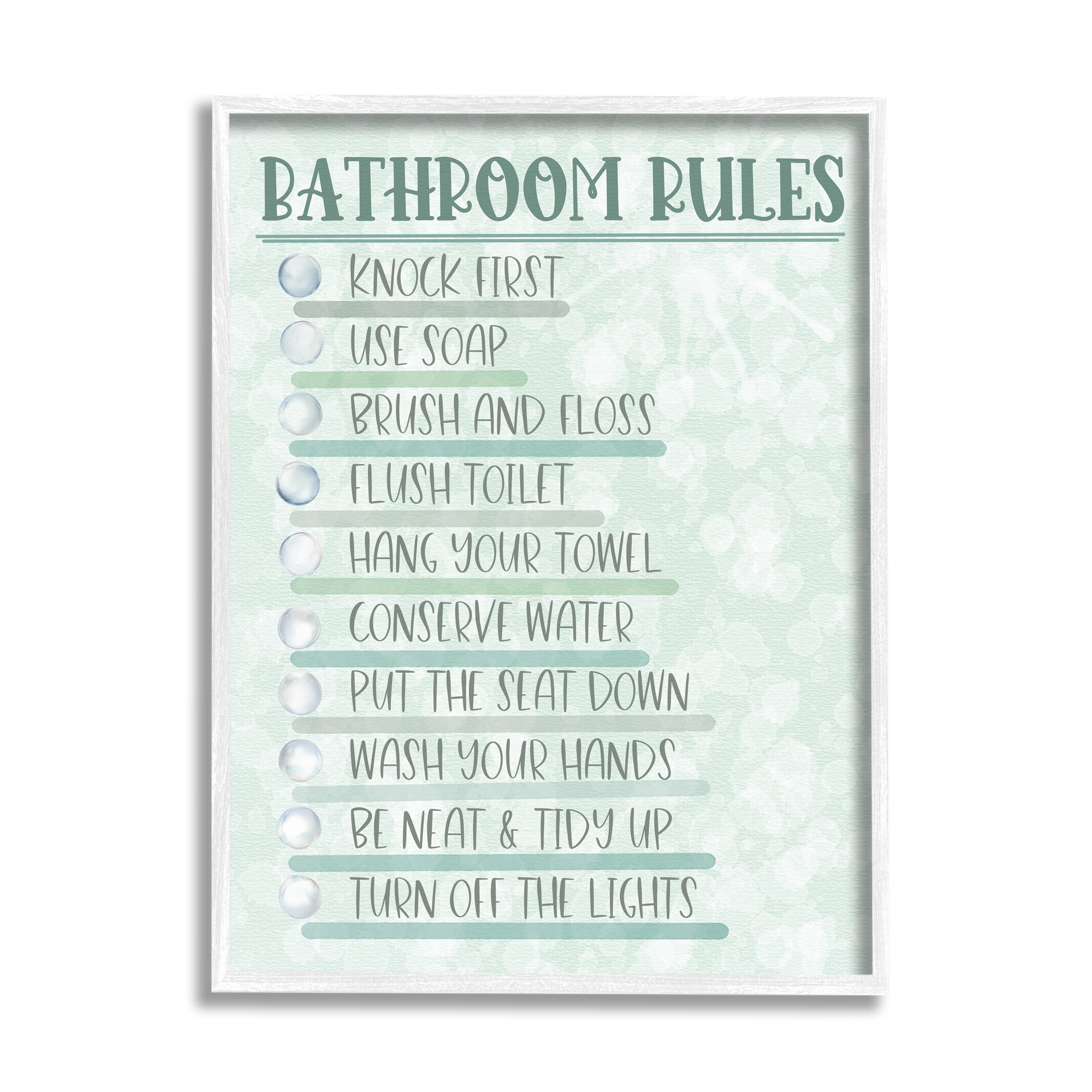 Stupell Industries Bathroom Rules on Green Typography Painting White Framed Art Print Wall Art, 16 x 20
