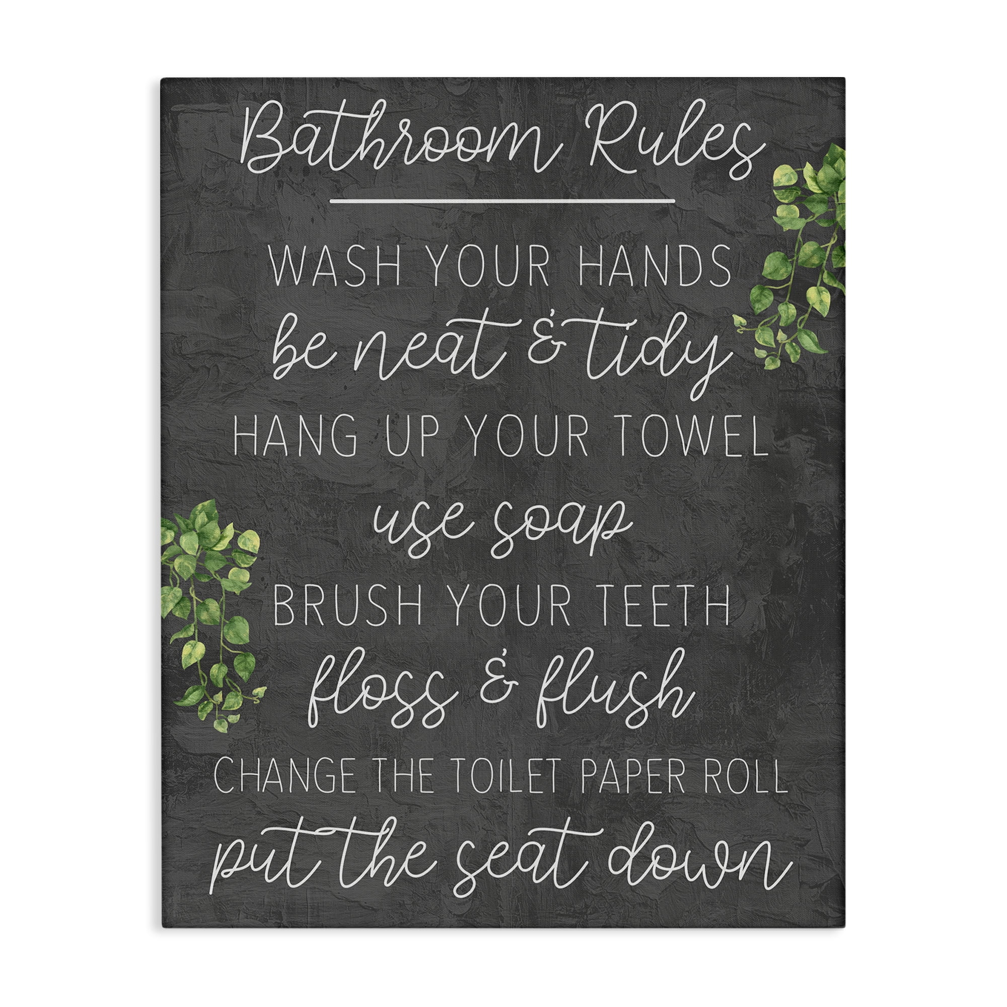 Stupell Industries Bathroom Rules with Greenery Bath & Laundry Painting Wrapped Canvas Art Print Wall Art, 30 x 40