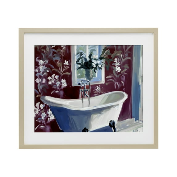 Stupell Industries Bathroom Salon Tub Birch Framed Print Under Glass design by Annabelle Hall, 17 x 21