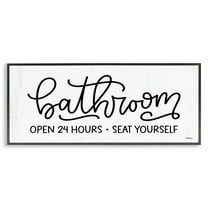 Stupell Industries Bathroom Seat Yourself Bath & Laundry Painting Black Framed Art Print Wall Art, 24 x 10