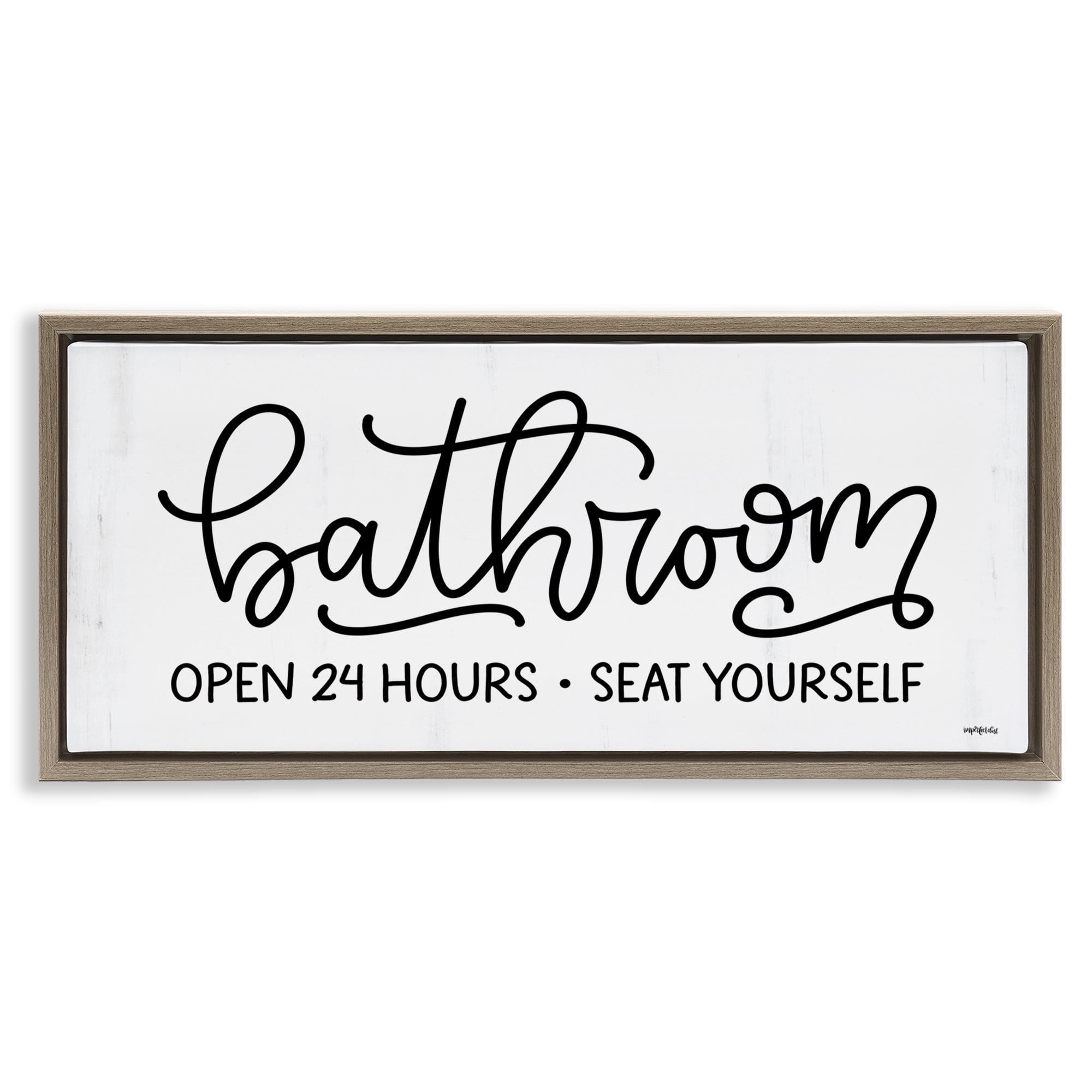 Stupell Industries Bathroom Seat Yourself Bath & Laundry Painting Brown Floater Framed Canvas Art Print Wall Art, 25 x 11