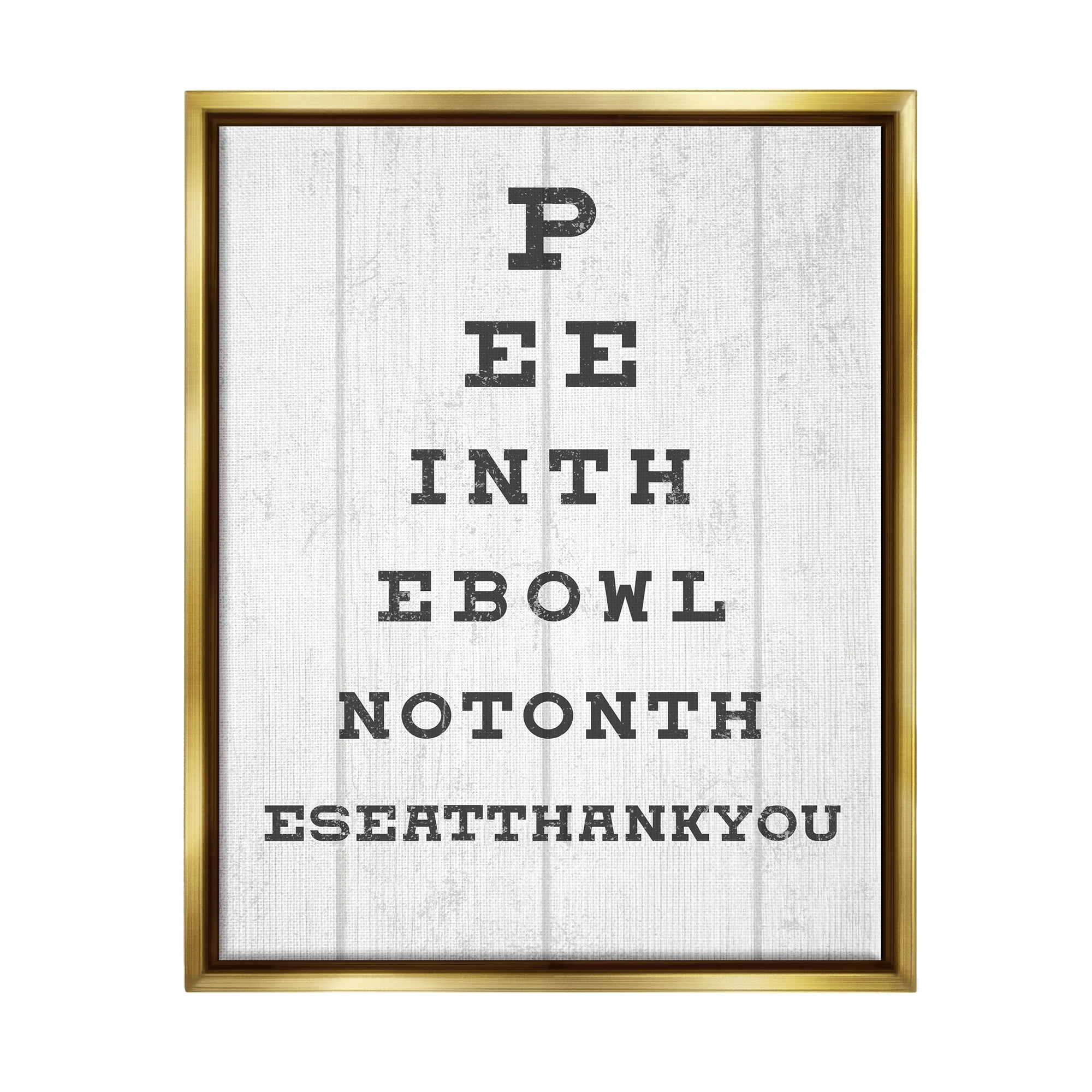 Stupell Industries Bathroom Seeing Eye Chart Pee In the Bowl Phrase Metallic Gold Framed Floating Canvas Wall Art, 16x20, by Daphne Polselli