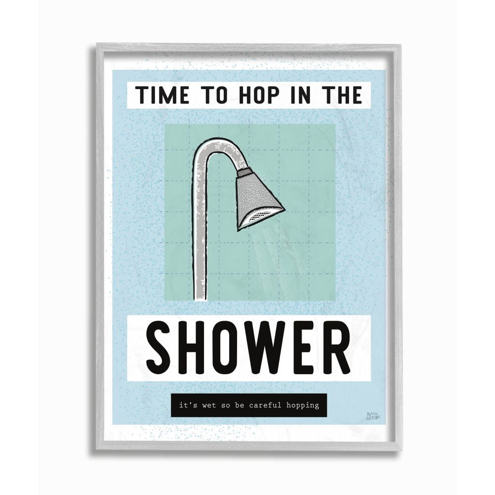 Stupell Industries Bathroom Shower Phrase Comedy Blue Green Word Design Framed Wall Art Design by Melissa Averinos, 11" x 14", Gray Framed