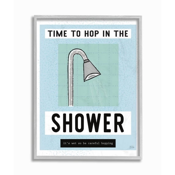 Stupell Industries Bathroom Shower Phrase Comedy Blue Green Word Design Framed Wall Art Design by Melissa Averinos, 11" x 14", Gray Framed