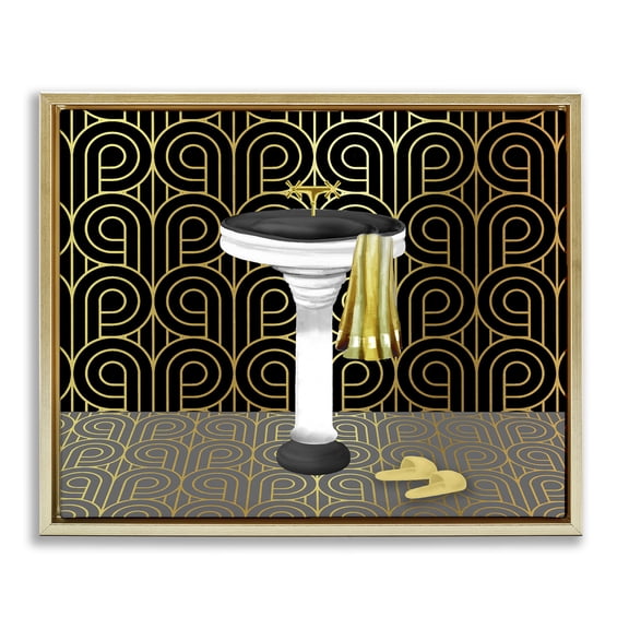Stupell Industries Bathroom Sink Deco Style Geometric Painting Gold Floater Framed Canvas Art Print Wall Art, 25 x 31