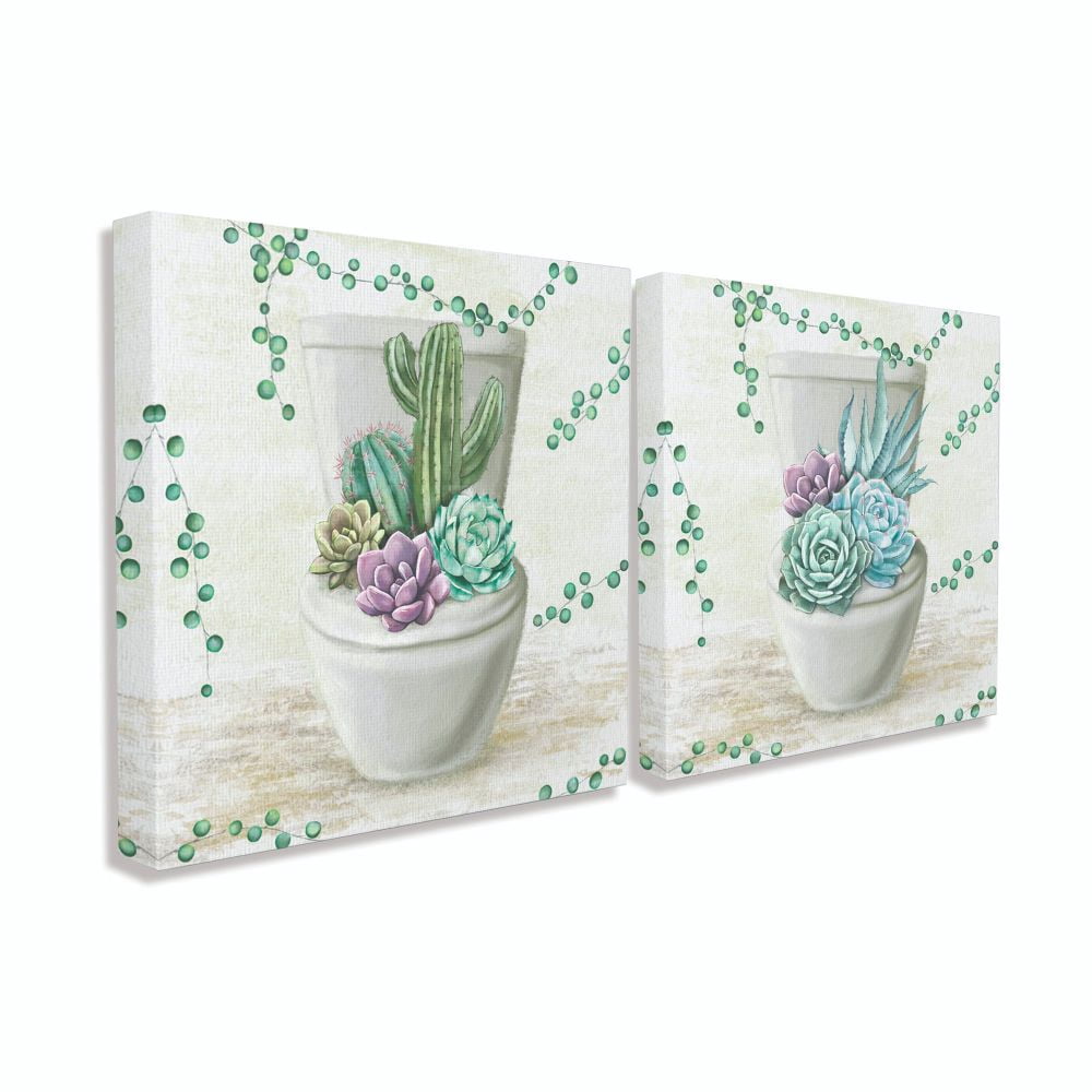 Stupell Industries Bathroom Succulents On Toilet Paintings Canvas Wall Art by Ziwei Li