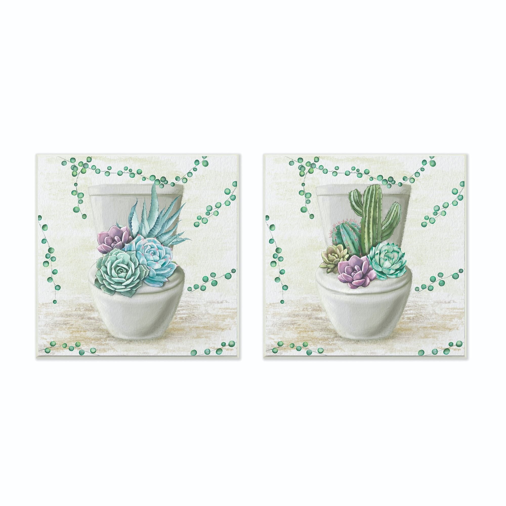 Stupell Industries Bathroom Succulents On Toilet Paintings Wall Plaque by Ziwei Li