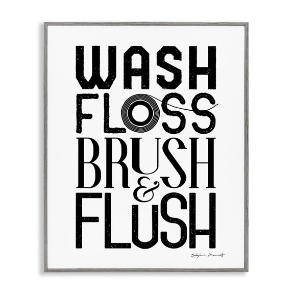 Stupell Industries Traditional Bathroom Terms Wash Floss Brush Flush Minimal Text Gray Framed Giclee Art, 11 x 14, by Stephanie Workman Marrott