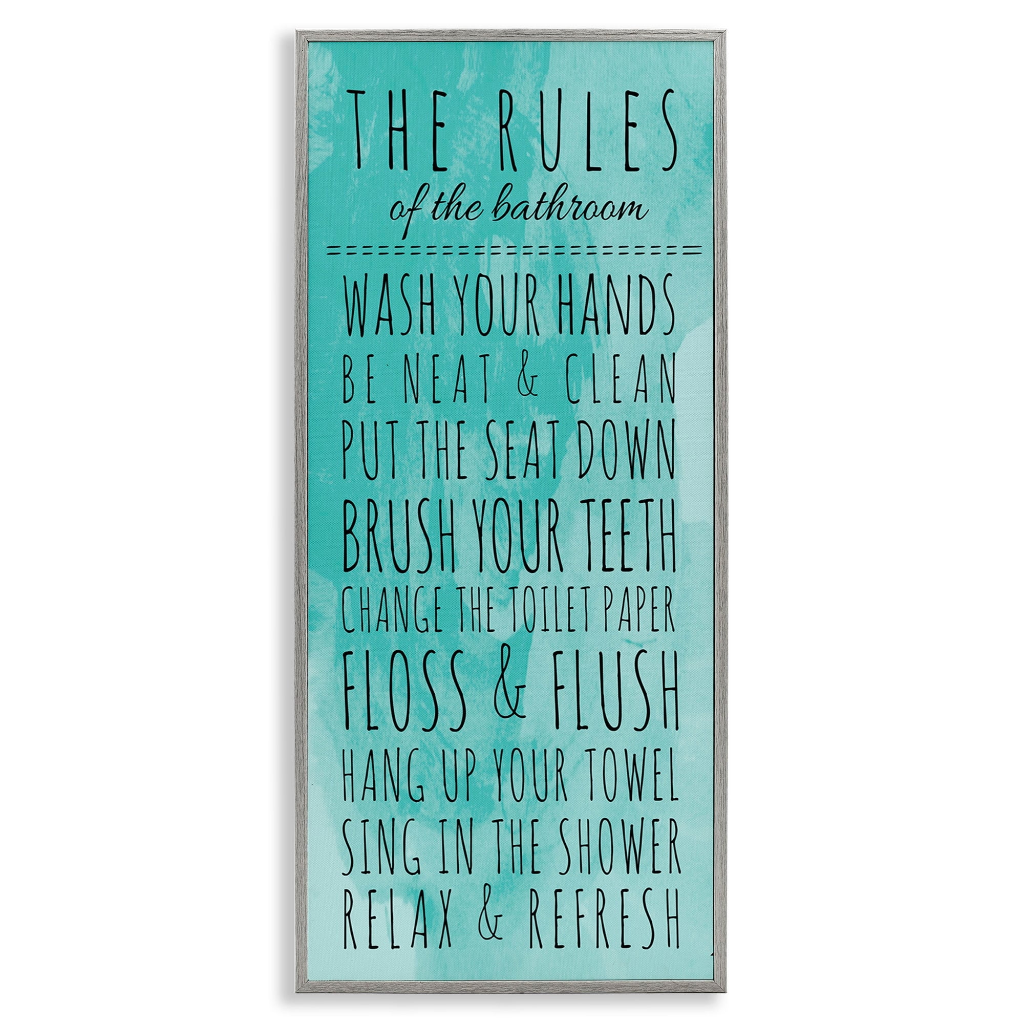 Stupell Industries Bathroom "The Rules" Turquoise , 10 x 24,Design by Anna Quach