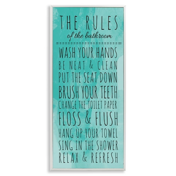 Stupell Industries Bathroom "The Rules" Turquoise , 10 x 24,Design by Anna Quach