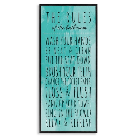 Stupell Industries Bathroom "The Rules" Turquoise , 10 x 24,Design by Anna Quach