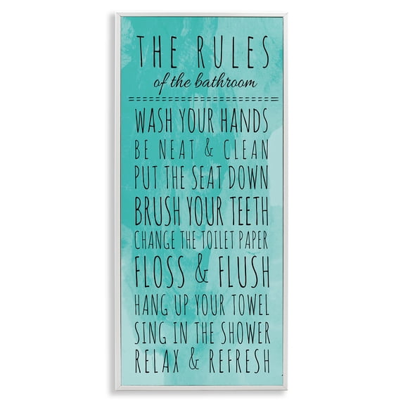 Stupell Industries Bathroom "The Rules" Turquoise , 13 x 30,Design by Anna Quach