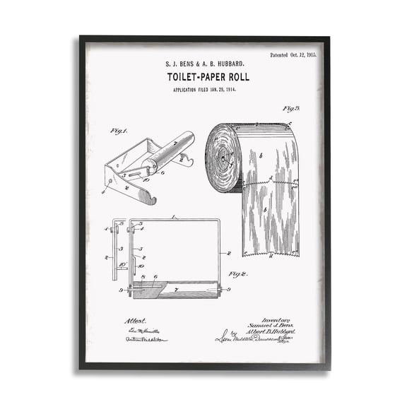 Stupell Industries Bathroom Toilet Paper Roll Vintage Blueprint Diagram , 11 x 14, Design by Kelly Donovan