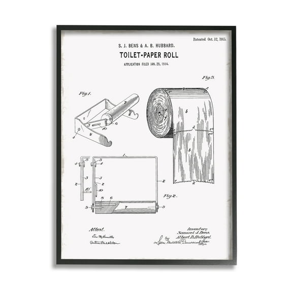 Stupell Industries Bathroom Toilet Paper Roll Vintage Blueprint Diagram , 16 x 20, Design by Kelly Donovan