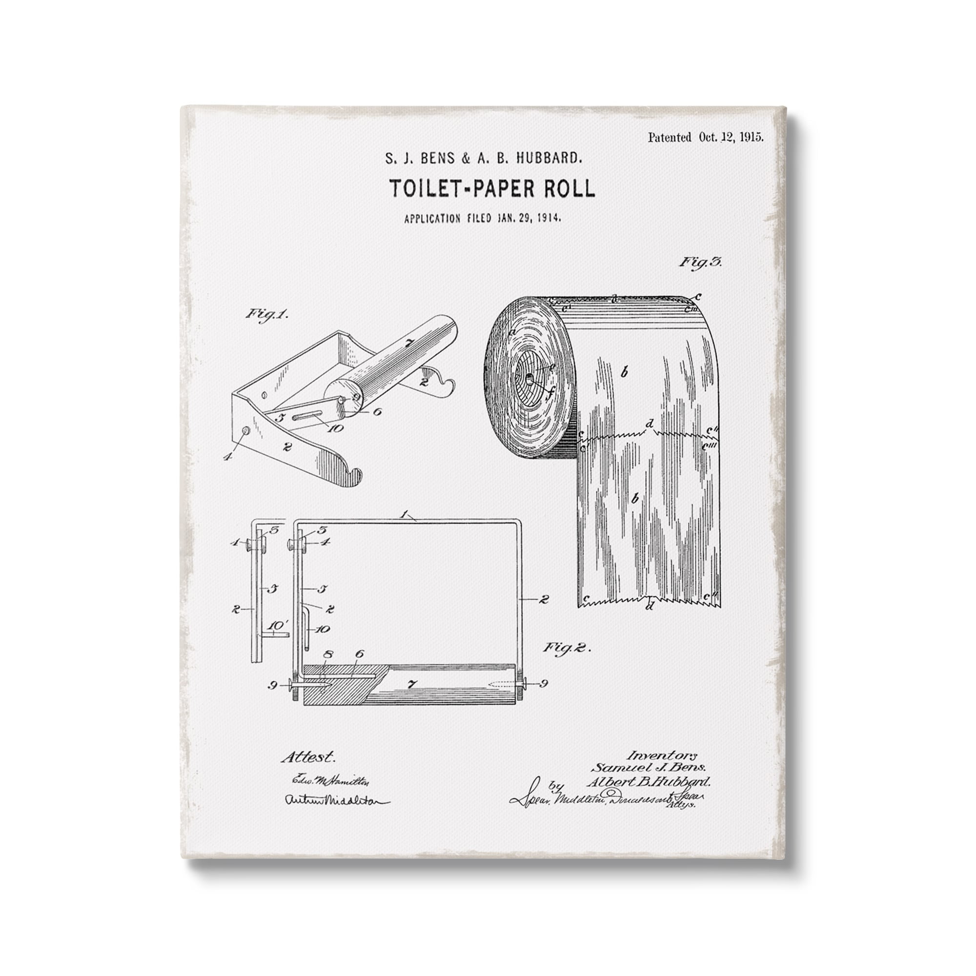 Stupell Industries Bathroom Toilet Paper Roll Vintage Blueprint Diagram , 36 x 48, Design by Kelly Donovan