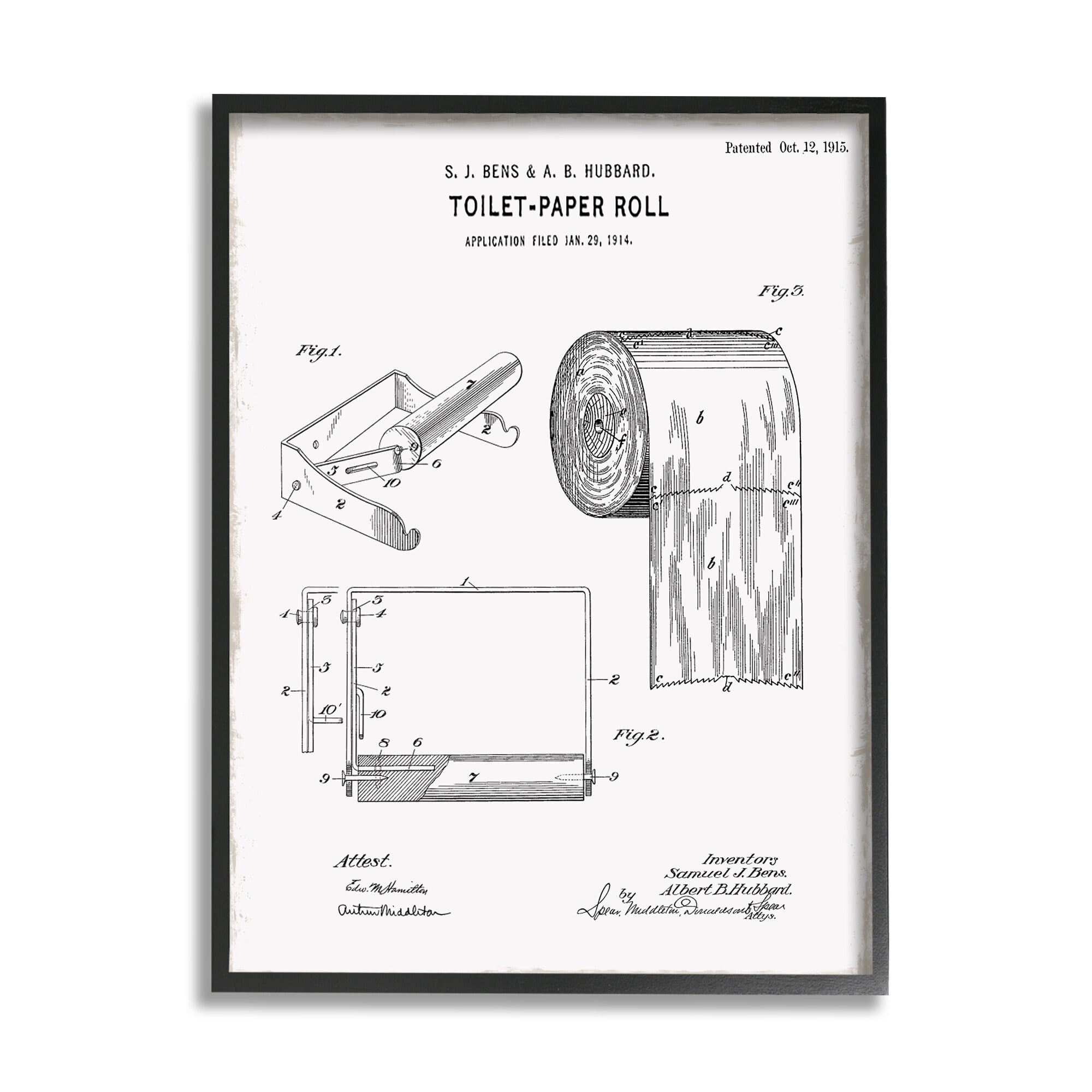 Stupell Industries Bathroom Toilet Paper Roll Vintage Blueprint Diagram Drawings Black Framed Art Print Wall Art, 24x30, by Kelly Donovan
