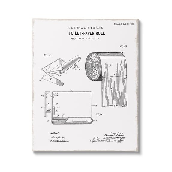 Stupell Industries Bathroom Toilet Paper Roll Vintage Blueprint Diagram Modern Drawing Gallery-Wrapped Canvas Print Wall Art, 30 x 40, Design by Kelly Donovan