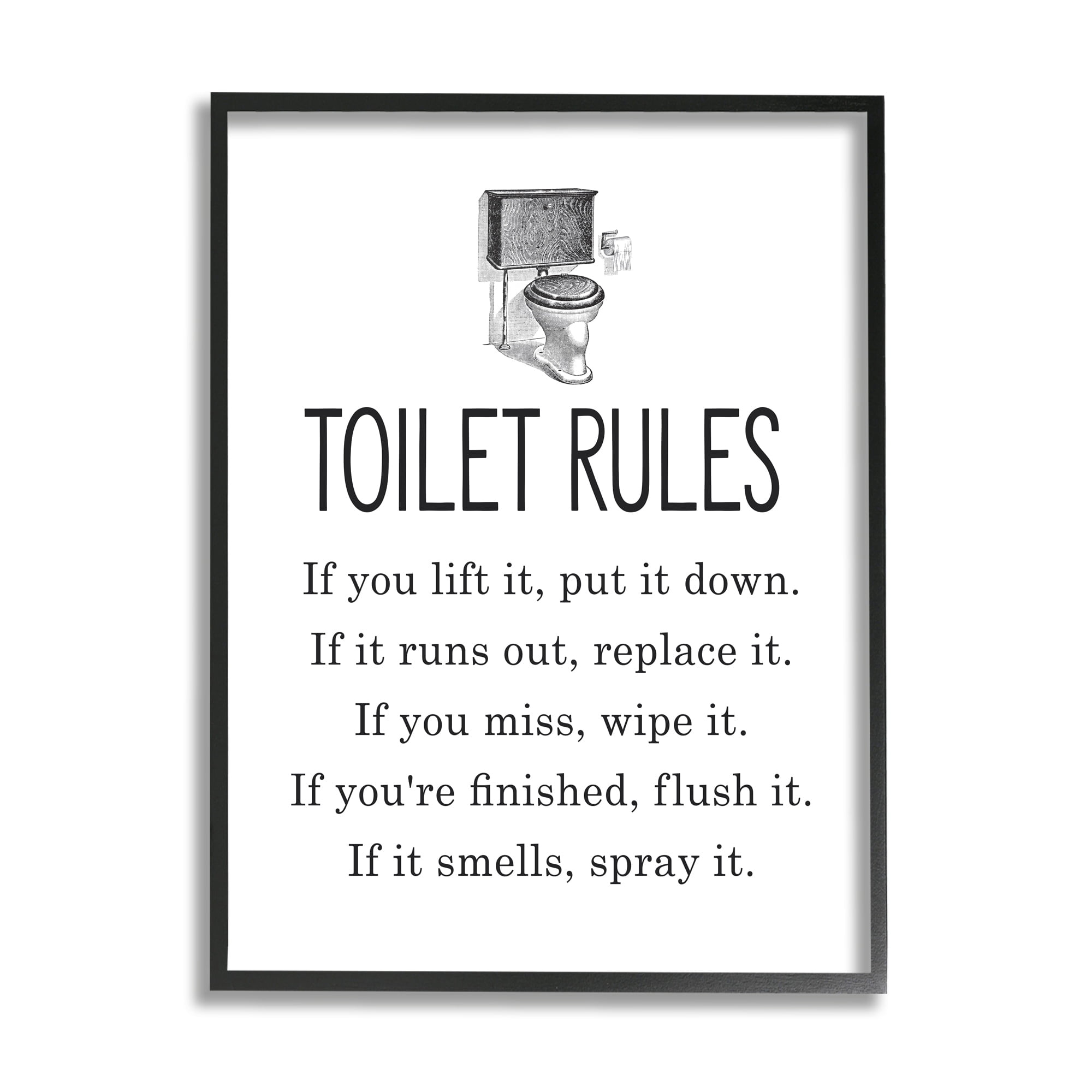 Stupell Industries Bathroom Toilet Rules List Vintage Throne Illustration, 11 x 14, Design by Lettered and Lined