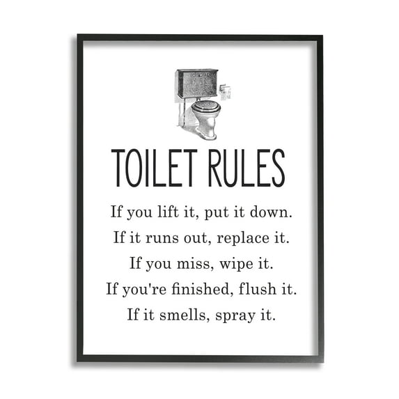Stupell Industries Bathroom Toilet Rules List Vintage Throne Illustration, 24 x 30, Design by Lettered and Lined