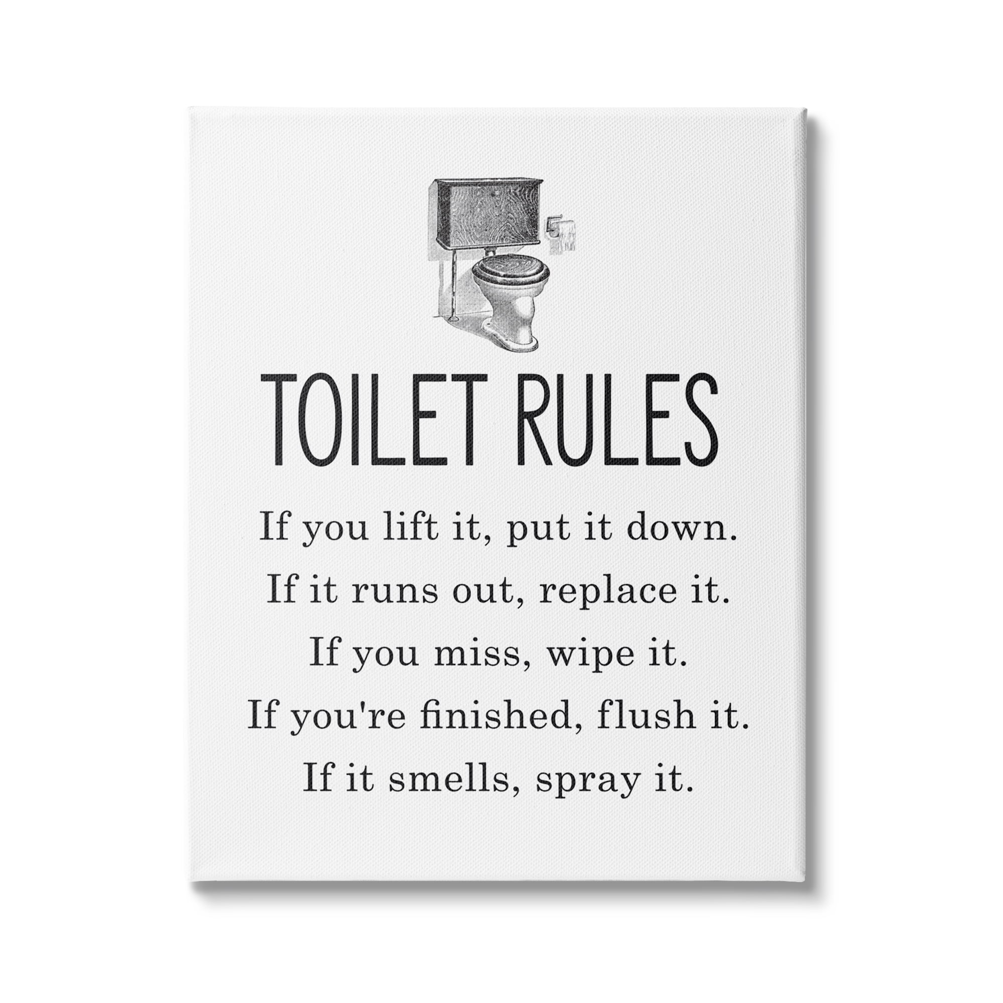 Stupell Industries Bathroom Toilet Rules List Vintage Throne Illustration, 30 x 40, Design by Lettered and Lined