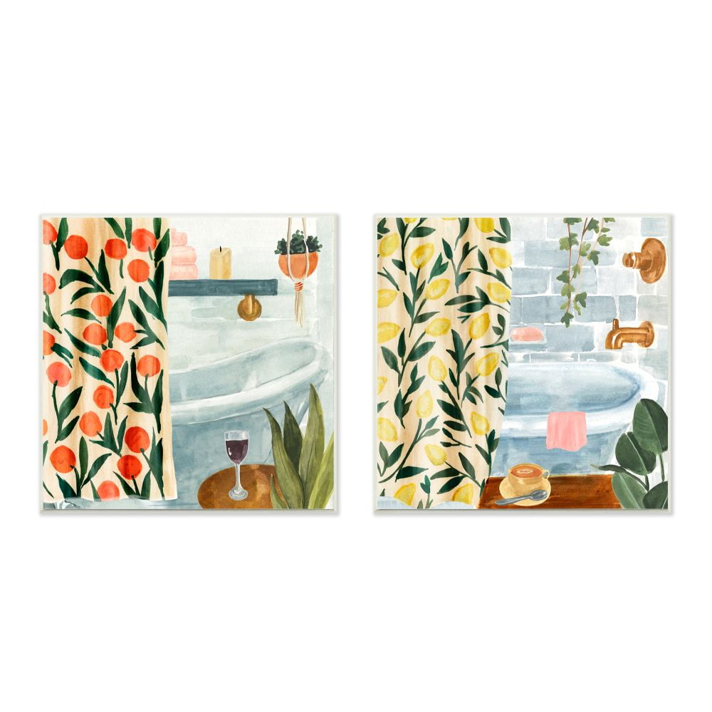 Stupell Industries Bathroom Tub And Curtains Interior Paintings Wall Plaque by Annie Warren