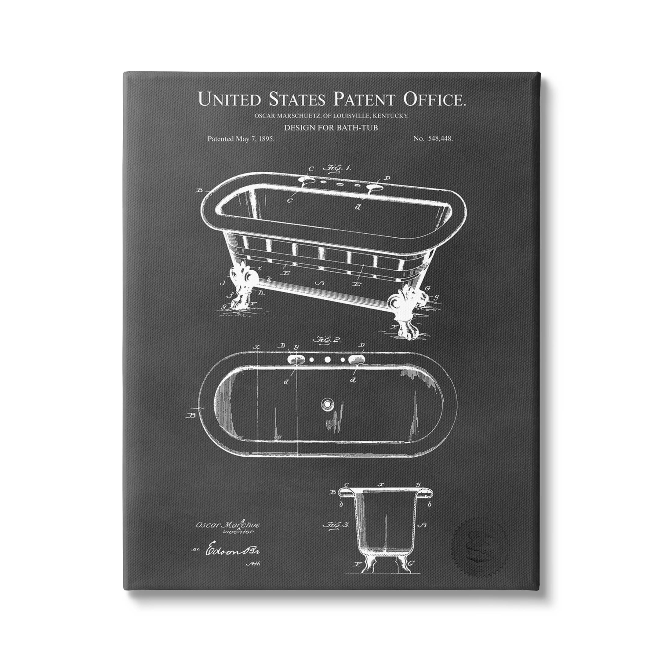 Stupell Industries Bathroom Tub Patent Diagram Graphic Art Gallery Wrapped Canvas Print Wall Art, Design by Karl Hronek