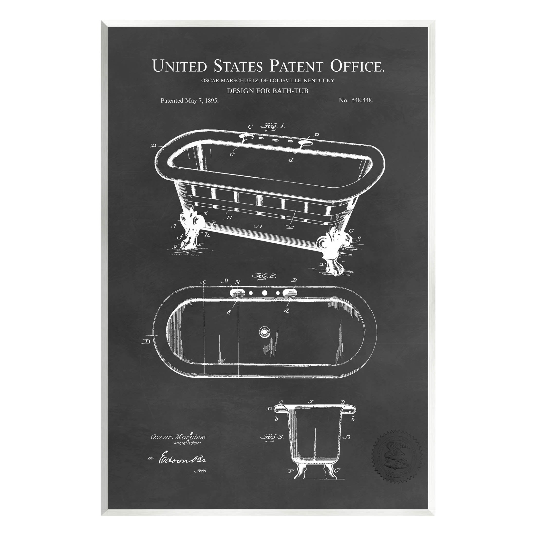 Stupell Industries Bathroom Tub Patent Diagram Graphic Art Unframed Art Print Wall Art, Design by Karl Hronek